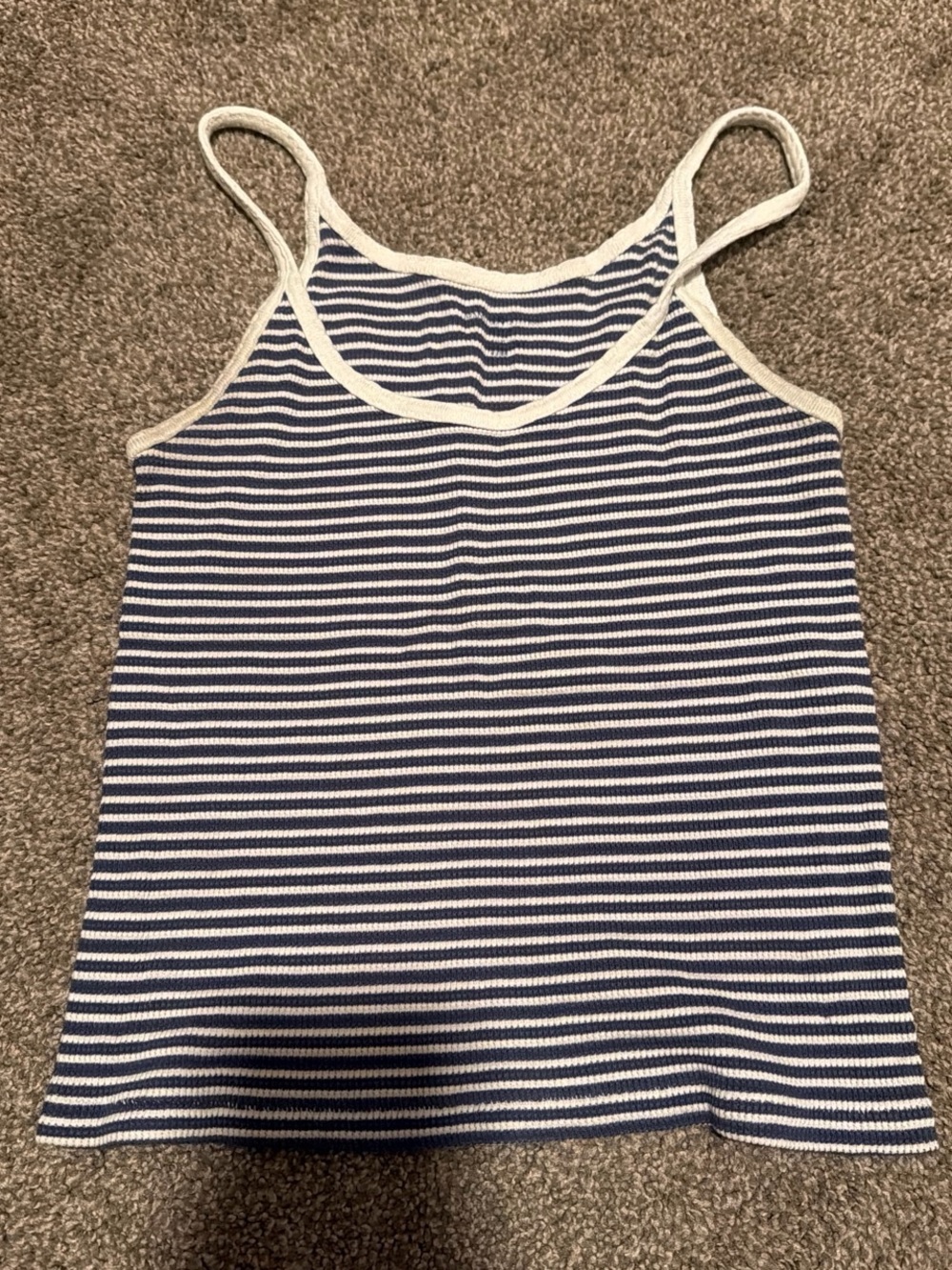 Brandy Melville Navy and White Striped Ribbed Tank